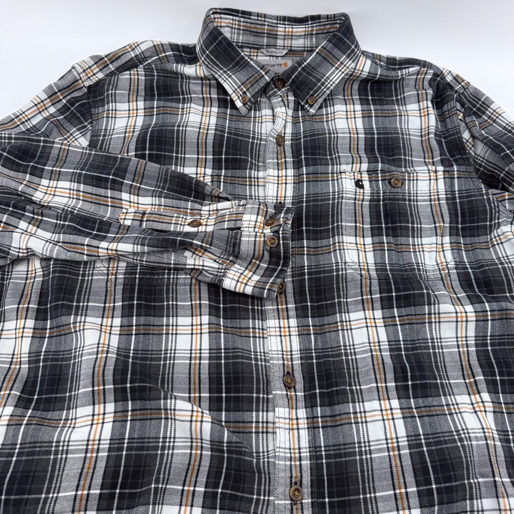 Carhartt Shirt Men XL Relaxed Fit Plaid Long Sleeve Button Down Black 101295 026